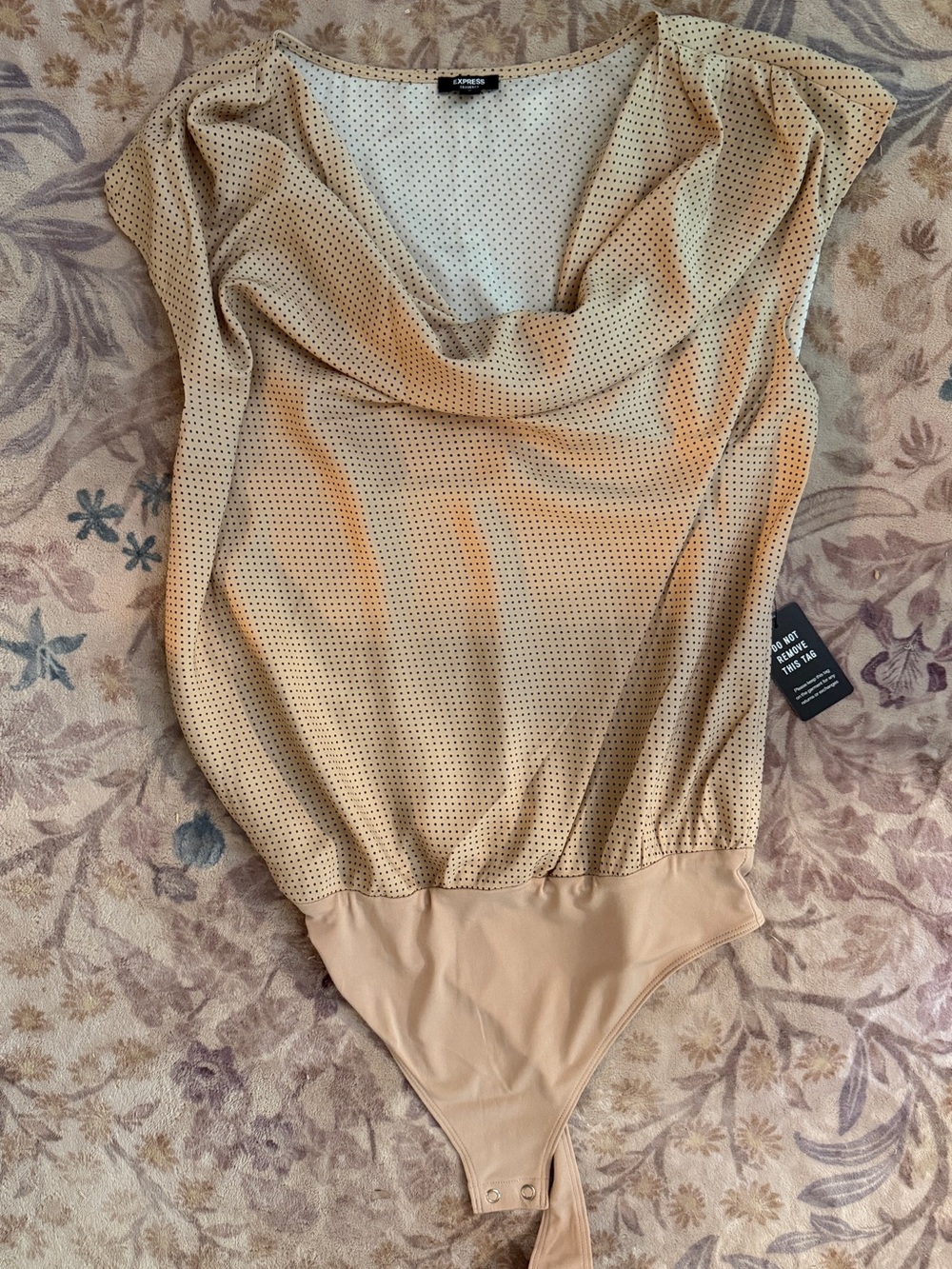Express Beige Polka Dot One-Piece Bodysuit